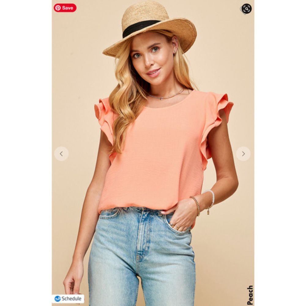 Ruffle Sleeve Peach Blouse - Women